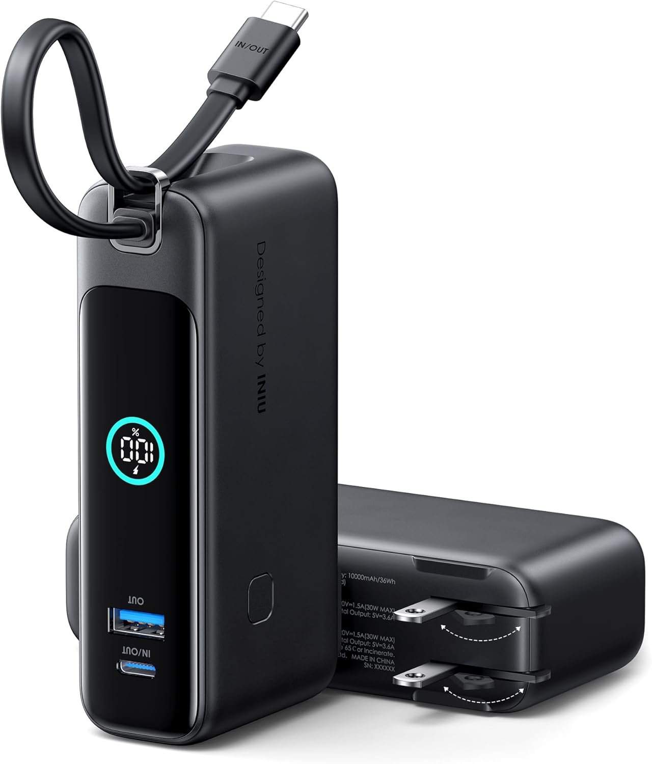 Power bank with foldable AC plug